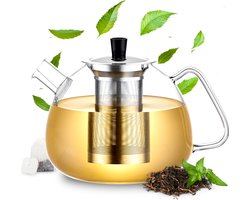 Élithé Theepot Glas 1,5 Liter met Filter - Glazen Teapot voor Losse Thee en Theebloemen - Theekan - Tea Maker met Zeef - Infuser - Zilver