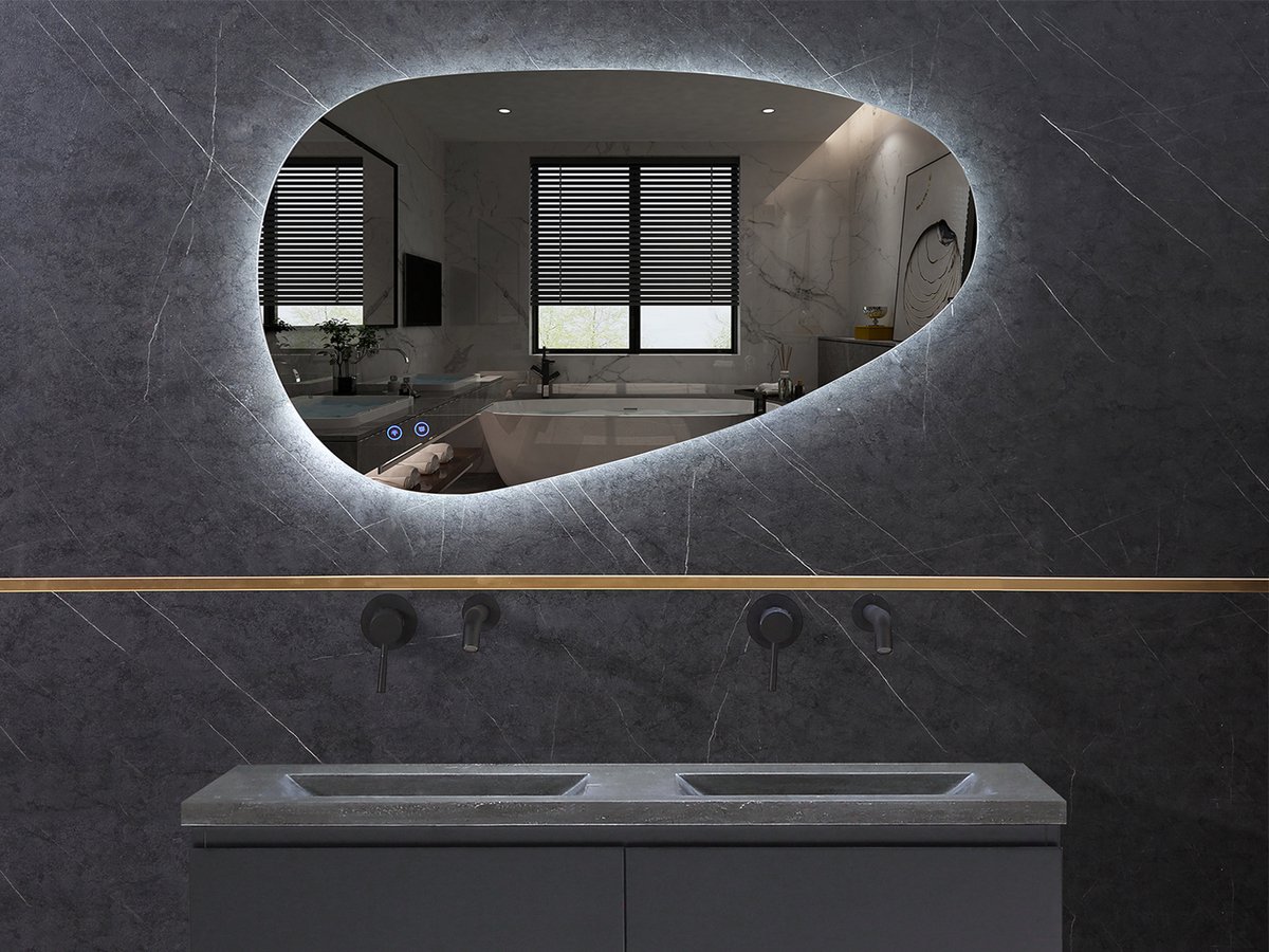 Mawialux LED Badkamerspiegel - 110x60cm - Asymmetrisch (links) - Verlichting - Verwarming - Darla