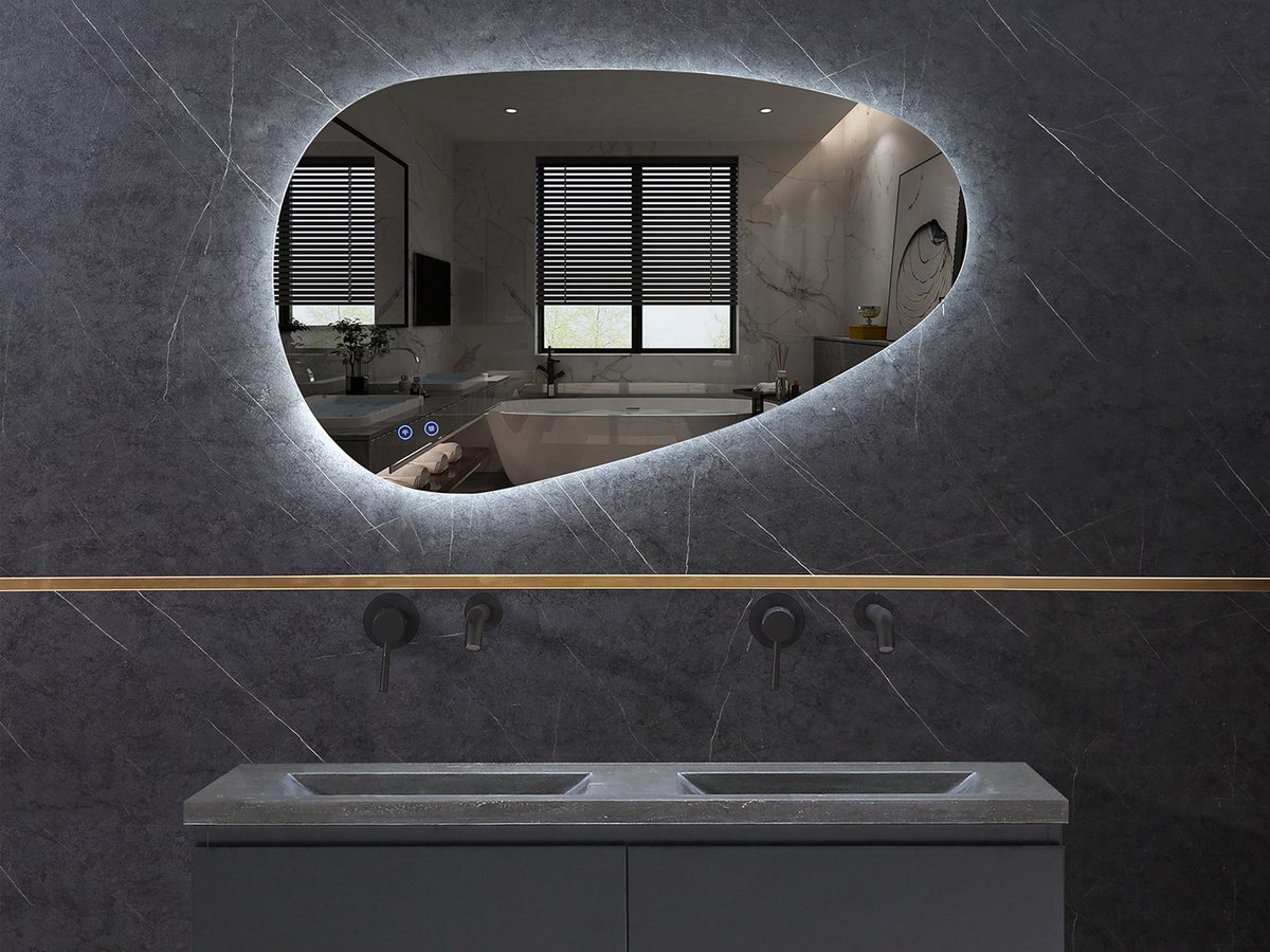 Mawialux LED Badkamerspiegel - 100x60cm - Asymmetrisch (links) - Verlichting - Verwarming - Darla