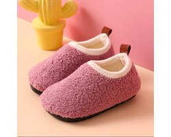 Kindersloffen van Baby-Slofje - Sloffen Kinderen - Pantoffels - Roze/lila - maat 24/25 - Anti slipzool - warme voeten