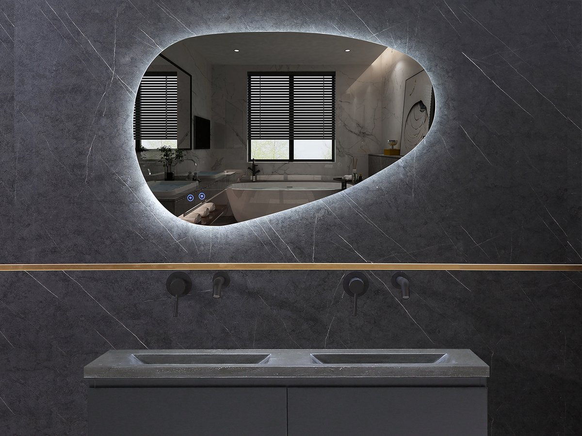 Mawialux LED Badkamerspiegel - 90x60cm - Asymmetrisch (links) - Verlichting - Verwarming - Darla
