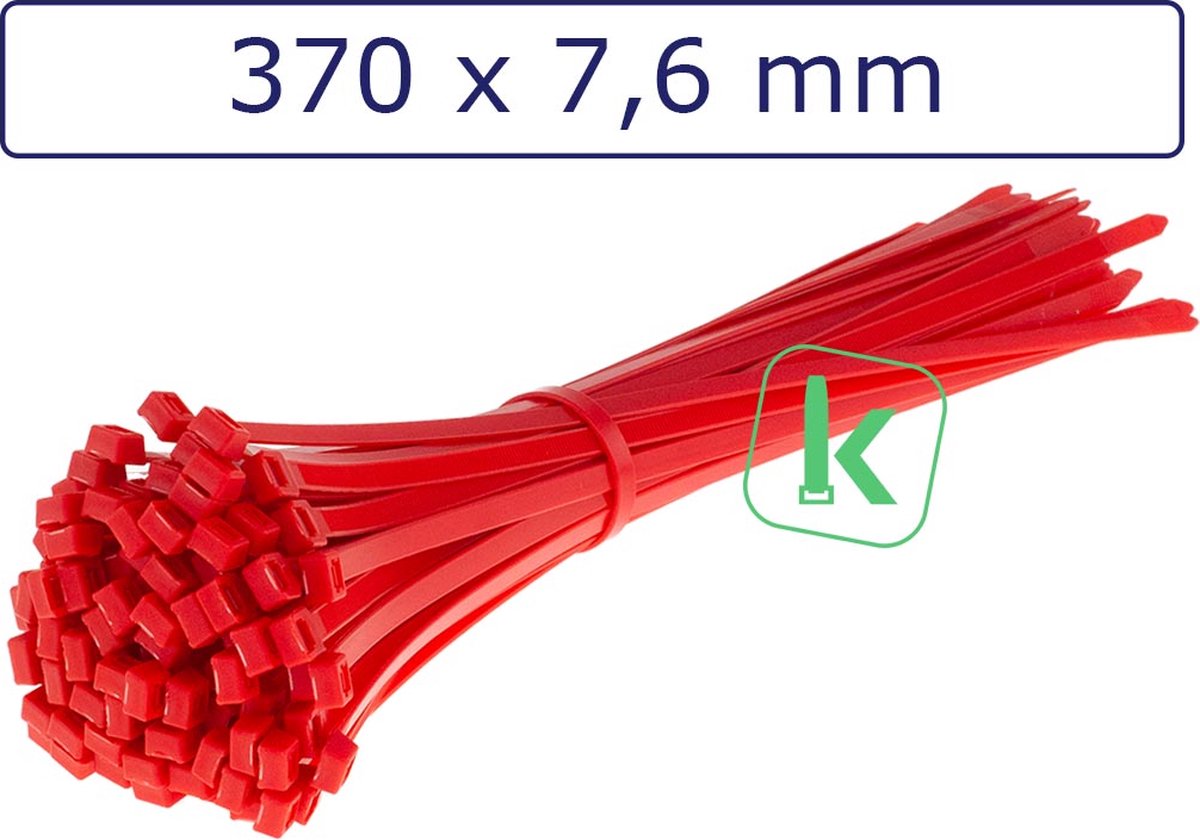PRO-TIE® - Tyraps, kabelbinders 370 x 7,6 mm Rood (Zak 100 stuks) (tiewrap/tyrap/tie-wrap/bundelbandje/colsonbandje/)