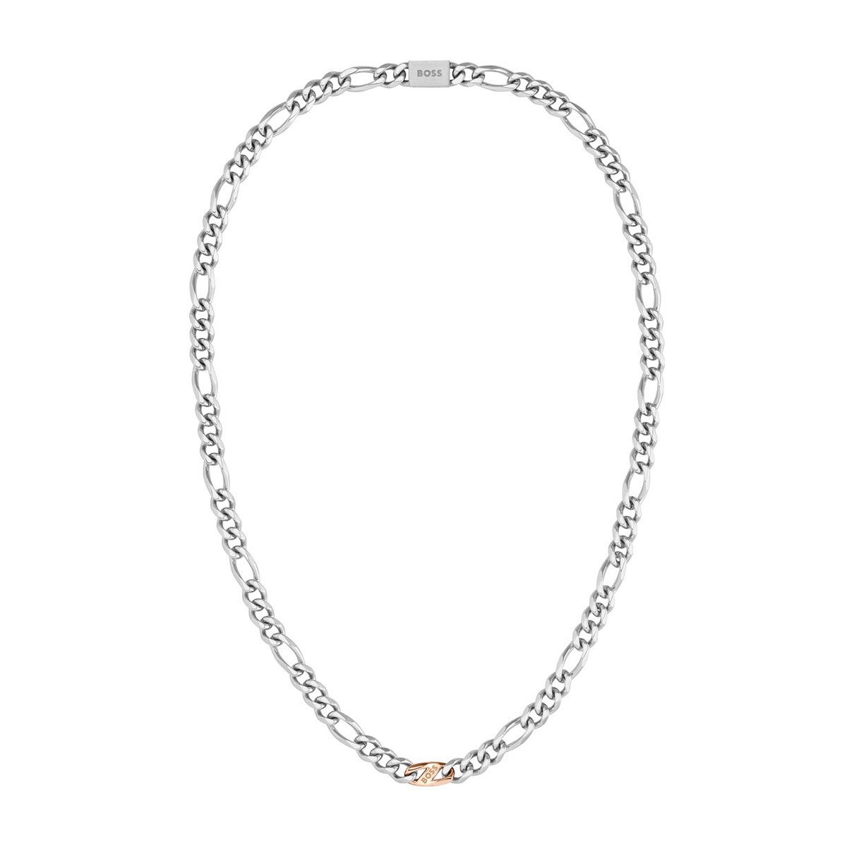 BOSS HBJ1580586 RIAN Heren Ketting - Collier - Sieraad - Schakelketting - Staal - Zilverkleurig - Figaro - 61 cm lang