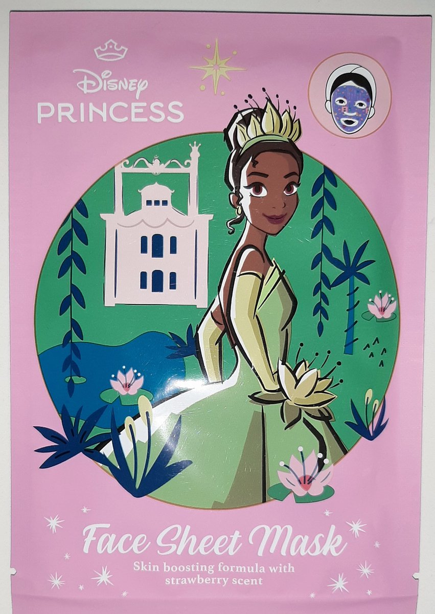 Goedkoopste Disney Princess - face sheet mask - tissue masker - gezichtsmasker - prinses Tiana - strawberry - aardbei - vegan - skinboosting
