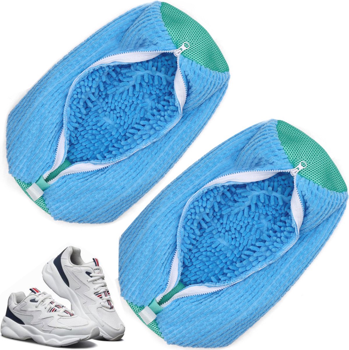 Goedkoopste 2-delige schoenenwaszakken, multi-beschermingswasnet, zelfreinigende schoenen verdikte schoenenwaszakken, herbruikbare sneakerwaszakken, geschikt voor de meeste soorten en maten schoenen, beschermt schoenen en wasmachines tegelijkertijd - blauw