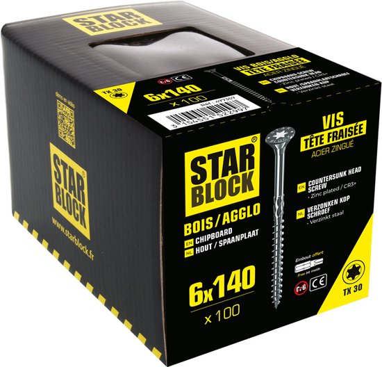 Starblock Hout- en Spaanplaatschroeven TX - 6x140mm - 100 stuks - Torx Schroef