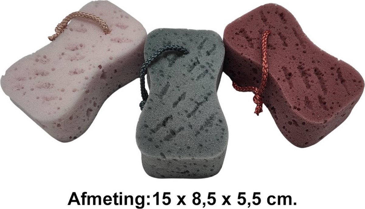 Goedkoopste Rojafit Bad- en Douche Spons - Reliëf - Voordeelset 3 Stuks !! - Ladycolor - Afmeting 15 x 8,5 x 5,5 cm.