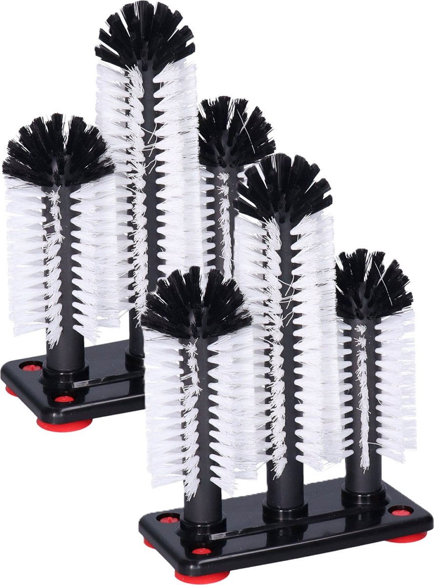 Buemag Spoelborstels - 2x - glazen afwassen - 19 x 24 x 10 cm - zwart - 3 stuks - professionele horeca borstels - glazenwasborstel