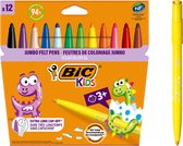 BIC Kids Visa Color - Viltstiften - Stiften voor Kinderen - Kleurstiften met Brede Punt - Droogt niet uit - 12 Stuks