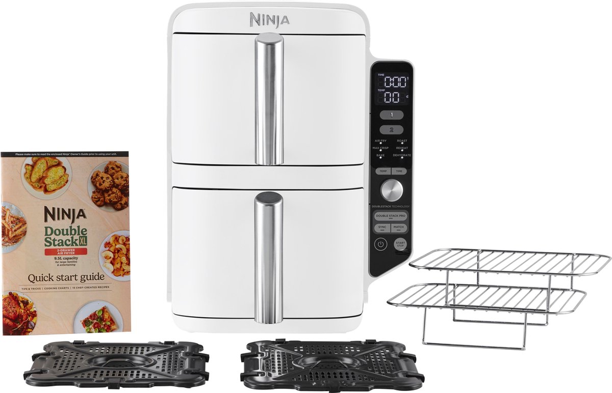 Afbeelding 3 van Ninja Double Stack Airfryer XXL - 9.5 Liter - Dubbele Gestapelde Lades - 6 Programma's - Inclusief Kookrekjes - Wit - SL400EUWH