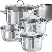 Bol.com tectake® Pannenset - Roestvrijstalen kookgerei met deksel - 7-delig - Geschikt voor inductiekookplaten gas- en elektrisc... aanbieding