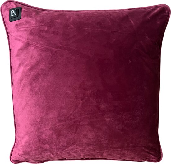 Foto: Warmpi draadloos warmtekussen incl warmpi powerbank 10 000mah fluweel paars elektrisch verwarmd sierkussen met ge ntegreerde kabel van 3m voor opwarming via stopcontact of usb poort 3 standen kussen 45x45 cm zachte velvet stof purple