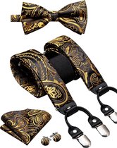 Sorprese 100% Soie Paisley – Bretelles – Noeud Papillon – Pochette – Boutons de Manchette – Noir