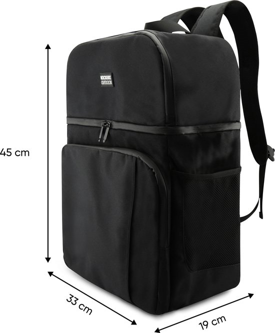 Rockerz Koeltas rugzak - 4 laags geïsoleerde - Incl. 4 koelelementen - 28 liter - Lunchtas - Picknicktas - Capaciteit voor 40x 33 cl blikken of 25x 33 cl flesjes - Slijtvast en duurzaam materiaal - Waterdicht en vuilafstotend - Kleur: Zwart van Rockerz. — afbeelding 4