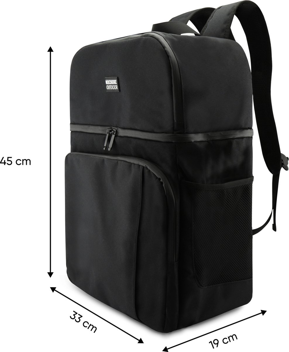 Rockerz Koeltas rugzak - 4 laags geïsoleerde - Incl. 4 koelelementen - 28 liter - Lunchtas - Picknicktas - Capaciteit voor 40x 33 cl blikken of 25x 33 cl flesjes - Slijtvast en duurzaam materiaal - Waterdicht en vuilafstotend - Kleur: Zwart — cadeau in Sport & Outdoor - foto 4