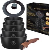 Bol.com Royal Swiss® 6-Delige Pannensets Inductie - Afneembare Handgreep - Pannenset Met Deksel Voor Alle Warmtebronnen - Zwart ... aanbieding