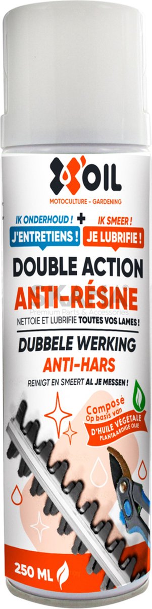 X'OIL antiharsspray, reiniger en smeermiddel voor heggenschaarmessen, snoeischaren. 250 ml