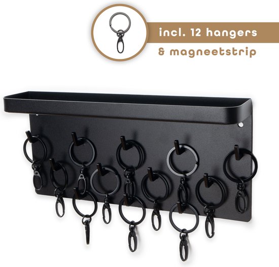 Foto: Baulk sleutelrekje sleutelkastje sleutelhouder gratis 12 sleutelhangers zwart 25 x 12 cm magnetisch