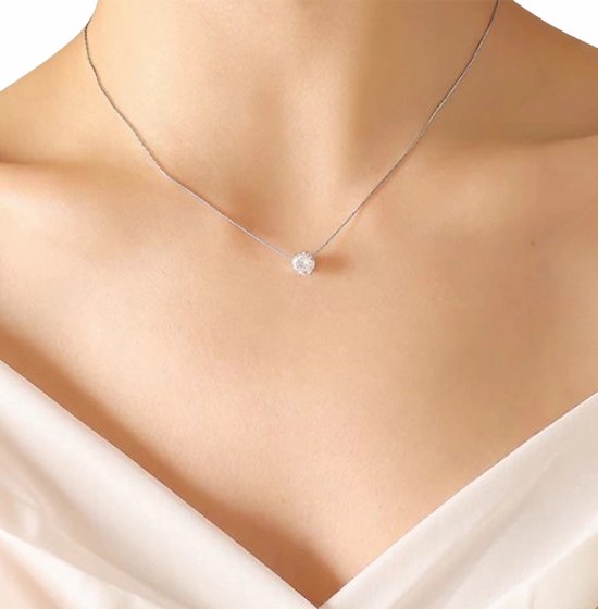 Collier Aurélia Femme - Collier avec Pierre - Collier 44 cm - Ajustable - Couleur argent - Cristal de zircone - Cadeau Petite Amie Mère Anniversaire Noël Argent