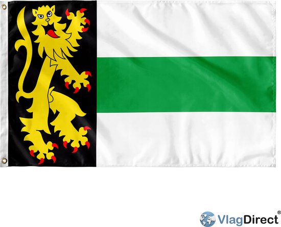 De vlag van Druten: zwart met een gele leeuw en drie horizontale banen van wit, groen, wit.
