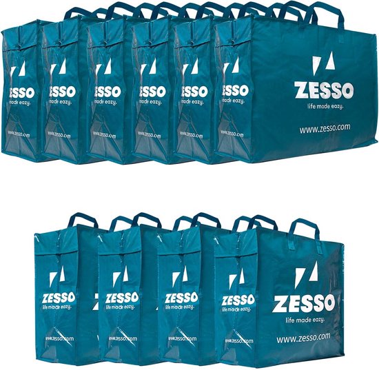 Zesso Big Shopper Maxi Mix Zesso Bag 4x L, 6x XL - Opbergtassen Set van 10 - Verhuispakket