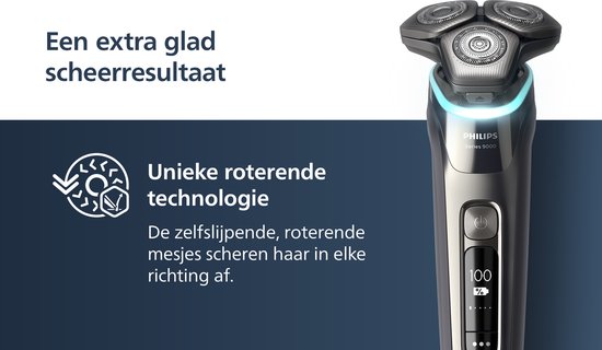Rasoir Philips Series 9000 avec lames rotatives qui rasent dans toutes les directions.