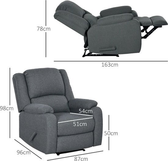 Fauteuil - Fauteuil relax - Fauteuil relax - Chaise - Avec accoudoir - Pour une personne - 90 x 96 x 98 cm - Grijs