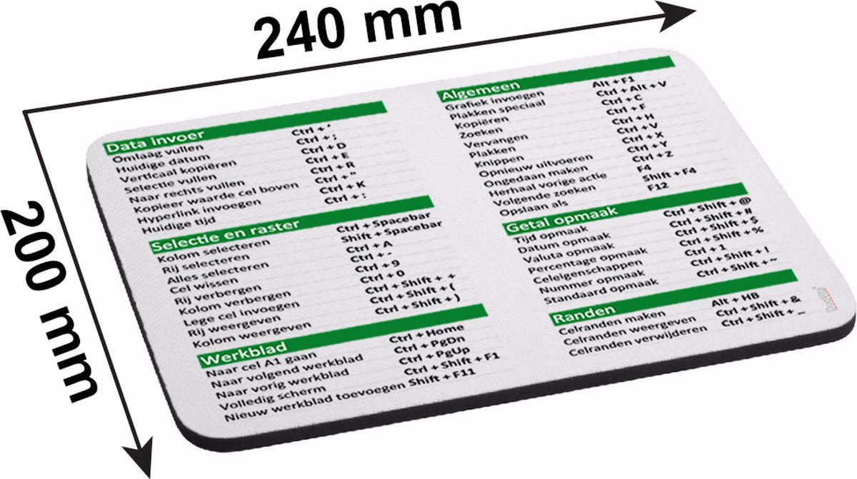 Image of Muismat met Shortcuts en Sneltoetsen voor Excel Gebruikers Nederlands WIN versie" - Muis Mat - Cadeau Collega Bedankt - Kantoor Cadeau- Afscheid Cadeau - Bureau Accessoire - Computer Accountant