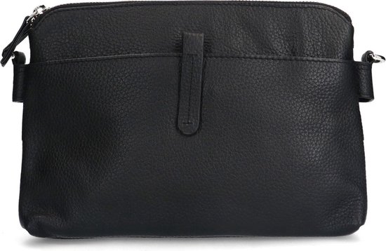 Manfield Zwarte Leren Schoudertas Met Ritssluiting - Maat Onesize