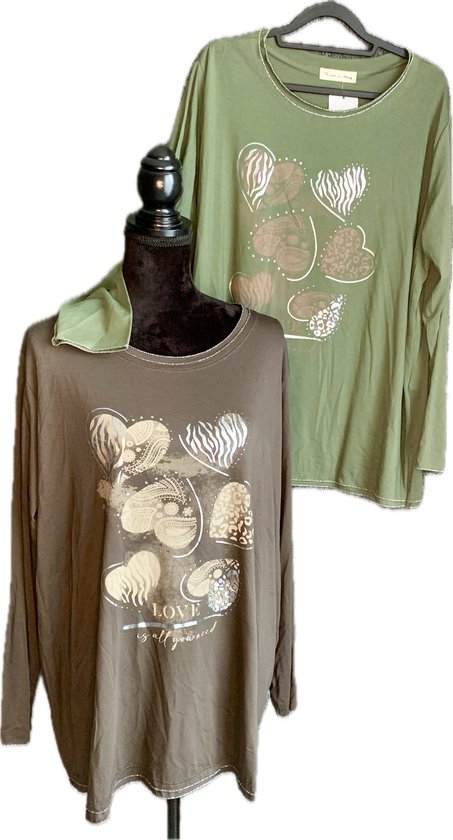 Top met hartjes bruin/grijs 202404004