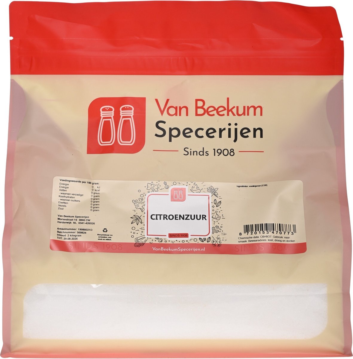 Goedkoopste Van Beekum Specerijen - Citroenzuur E330 - 2 KG (hersluitbare stazak