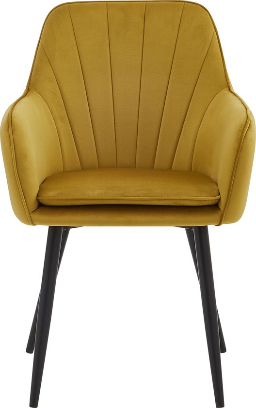 Colenis® - Chaise de salle à manger Melissa - Set de 2 - Jaune ocre - Velours - Avec accoudoir