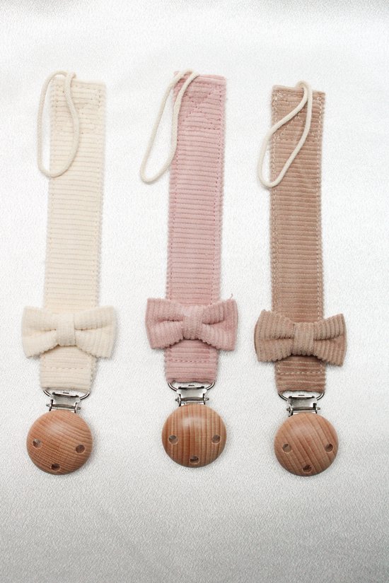 Speenkoord strik - katoen - roze kleur - houten knop - fopspeen - accessoires baby - speenketting - baby - kraamcadeau - rib stof - speenkoord meisje van Little Lann. — afbeelding 5