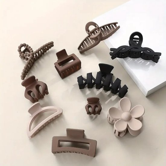 Set 10 Haarklemmen - Bruin - Zwart - Beige - Goede Kwaliteit - Perfect Als Cadeau - Haaraccessoires