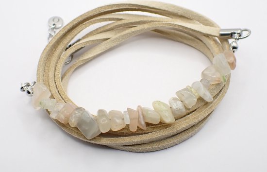 Colure® wikkelarmband met half edelsteen split maansteen suède naturel
