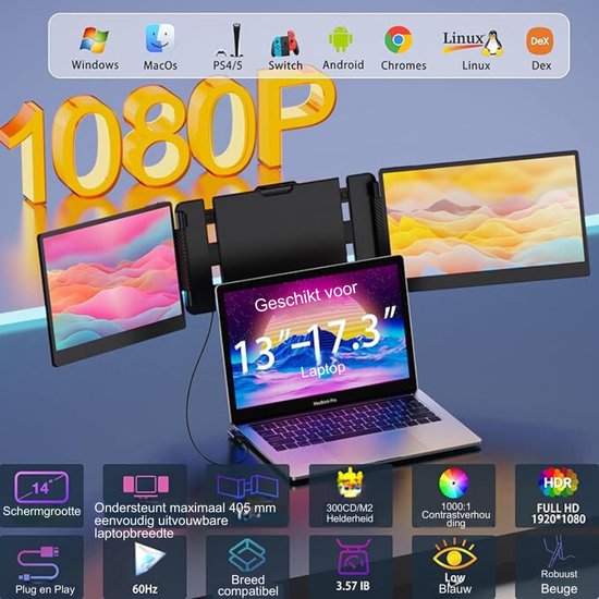 2024) Pactom Pro Y20 | 1 Cable-Model- Triple Portable Monitor (Windows/MacOS) 13.3Inch Full HD 2024) Pactom Pro Y20 | 1 Cable-Model- Triple Portable Monitor (Windows/MacOS) 13.3Inch Full HD
