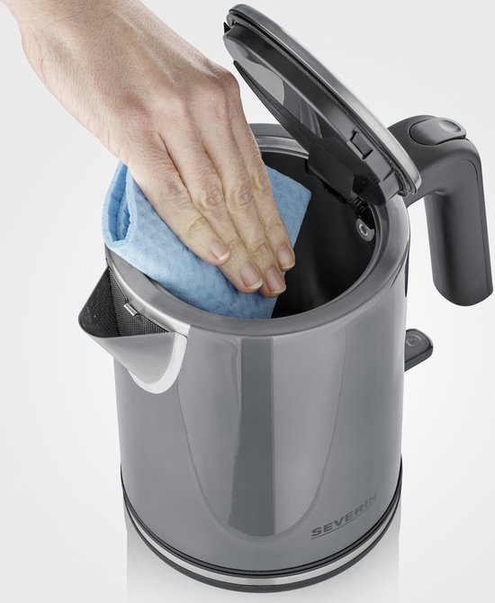 SEVERIN Digitale mini glazen waterkoker, compacte waterkoker met temperatuurkeuze, elektrische waterkoker met kalkfilter, glas/geborsteld roestvrij staal, zwart, WK 3458
