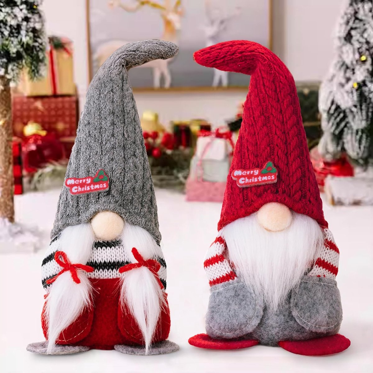 Charmante Kerstkabouters: Pluche GNOME Decoratie Voor Een Feestelijke Sfeer (Grijs-Rood - 24 Cm)