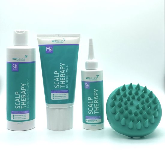 Neofollics Behandeling voor roos / Seborroïsch Eczeem en Psoriasis - Shampoo 250ml - Masker 175ml - Lotion 90ml - Brush