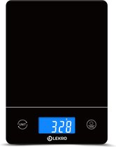 Lekro Digitale Precisie Keukenweegschaal – Weegschaal Keuken - Nieuw 2025 Model - 1gr-15kg – 0.1 gram Nauwkeurigheid - Tarra Functie - Zwart