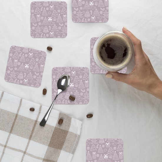 Sous-verres de verre - Noël - Sapin de Noël - Motif - Hiver - Canne à sucre - 10x10 cm - Dessous de verre - 6 pièces - Décoration de table de Noël - Décoration de table de Noël - Décoration de table