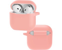 Hoes - Geschikt voor Apple AirPods 4 - Siliconen Hoesje met Clip - Silicone Case Cover - Lichtroze