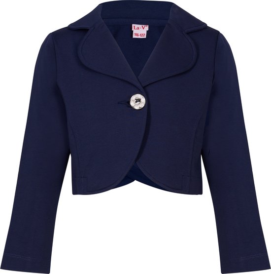 La V vest meisje met klassieke kraag : Donkerblauw 140-146 (Valt groot)
