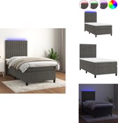 vidaXL Lit - xxx - Boxspring - 203 x 90 x 118/128 cm - Velours gris foncé avec LED - Lit