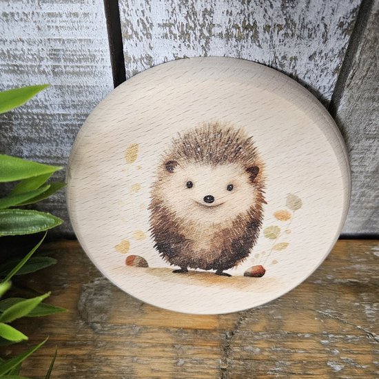 Dierenlijstje beuken egel - cadeau baby - decoratie babykamer - kinderkamer - kraamcadeau - Kerst - Sinterklaas - decoratie - houten gift - houten cadeau — afbeelding 5