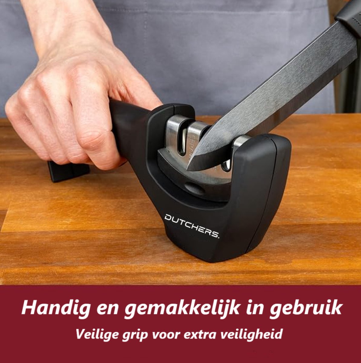 Dutchers® 3-Traps Messenslijper - Premium - Anti Slip Knife Sharperner - Doortrekslijper - Aanzetstaal - Scharenslijper - Ergonomisch Gevormd - Geen Botte Messen Meer