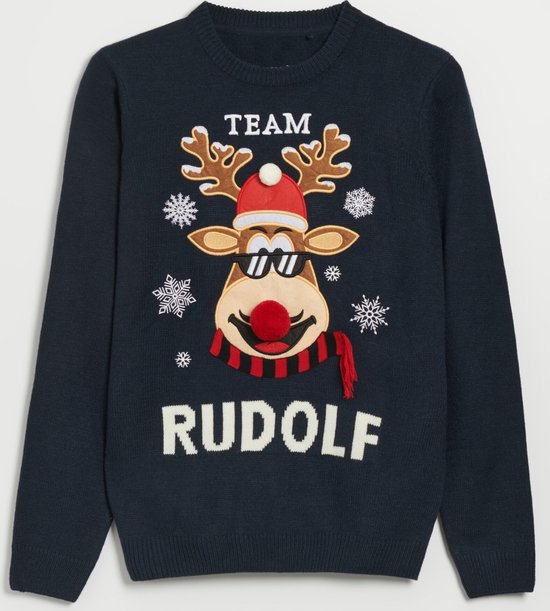 Foute Kersttrui Heren / Mannen | Ugly Christmas | Kerstcadeau Volwassenen | Rudolf Rendier | Blauw | Maat L