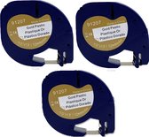 Tape d'étiquettes adapté à Dymo 91207 | 12 mm x 4 m |Zwart sur or - 3 pièces - Convient pour : LT-100H LT-100H Plus LT-100T LT-100T Plus XM XR 2000 QX50