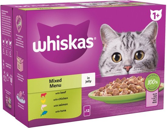 4x WHISKAS mix gelei 1+ pouch 12x85g