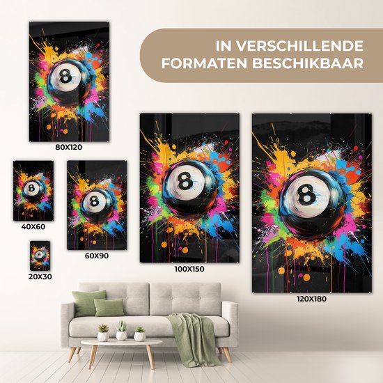 MuchoWow® Peinture sur verre 80x120 cm - Peinture acrylique sur verre - Graffiti - Sport - Boule de Pool - Photo sur verre - Décoration murale salon - Décoration murale chambre - Peintures